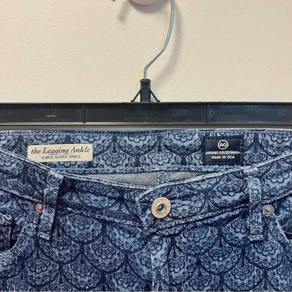 AG Adriano Goldschmied the Legging Ankle Jeans 31 R Super Skinny Scallop Print